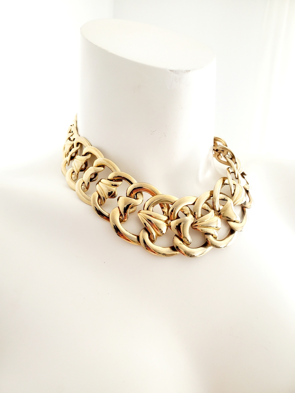 Statement Polished Gold Chainlink Choker Necklace - Vintage